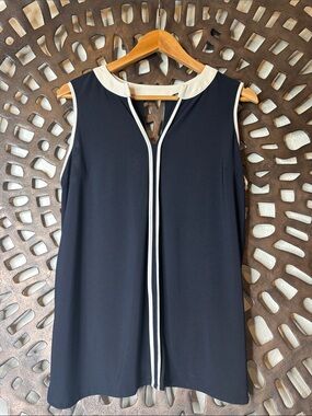 💙 Jules & Leopold Sleeveless Navy Blouse Women’s Medium Flowy Contrast Trim 💙